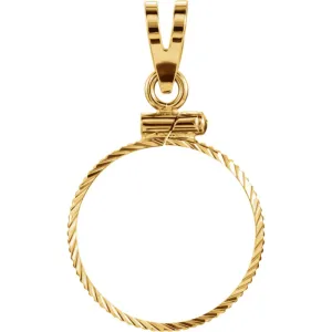 14k Yellow Gold Screw Top Diamond Cut Pendant Coin Frame