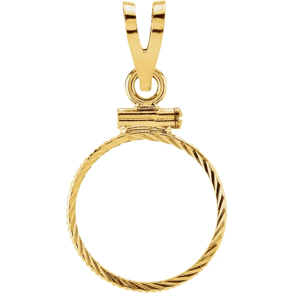 14k Yellow Gold Screw Top Diamond Cut Pendant Frame for 1/20 Ounce Chinese Panda Coin