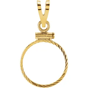 14k Yellow Gold Screw Top Diamond Cut Pendant Frame for 1/20 Ounce Chinese Panda Coin