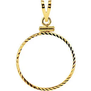 14k Yellow Gold Screw Top Diamond Cut Pendant Frame for U.S. $5.00 Coin