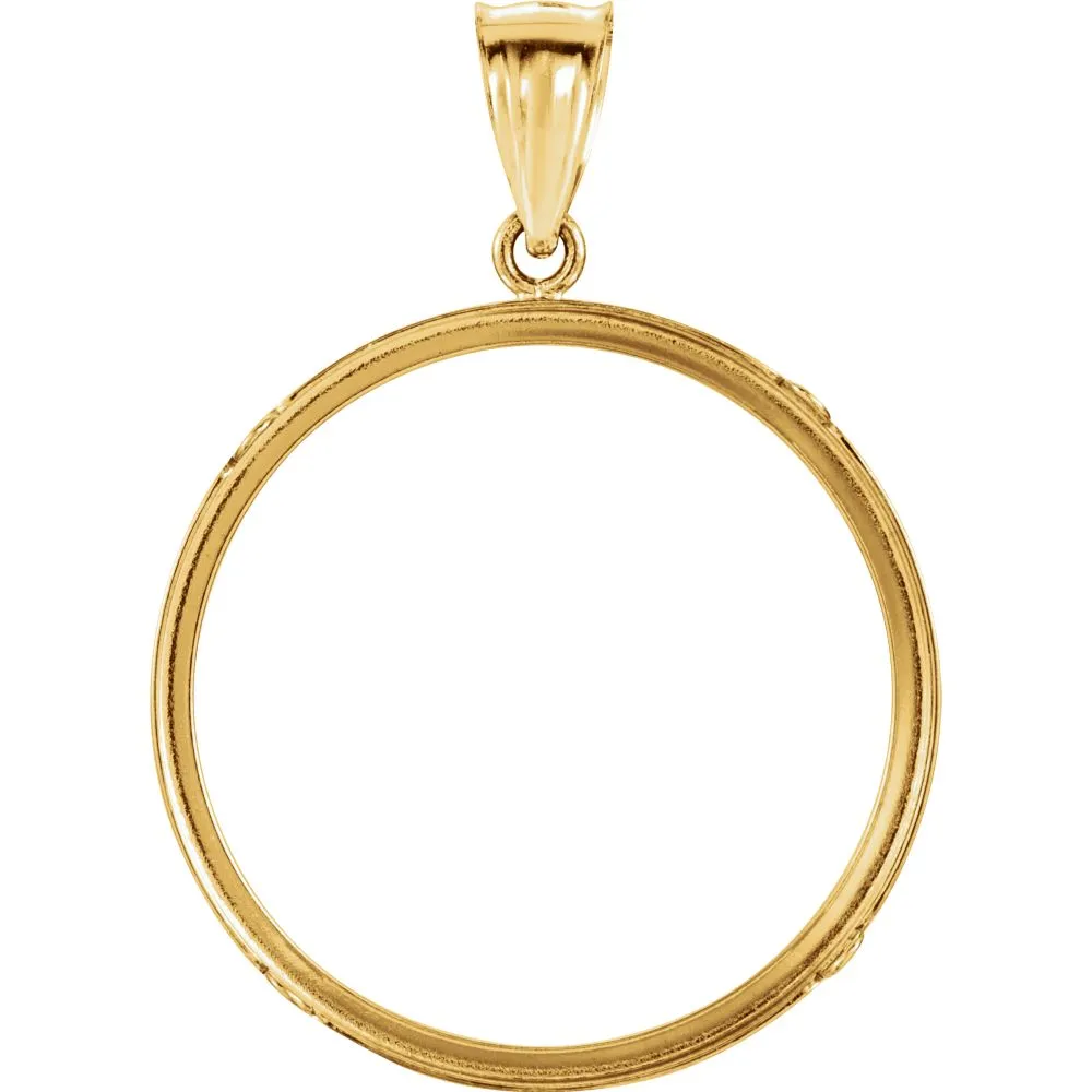14k Yellow Gold Tab Back Frame Pendant for 1/2 Ounce American Eagle or 1/2 Ounce South African Rand Coin
