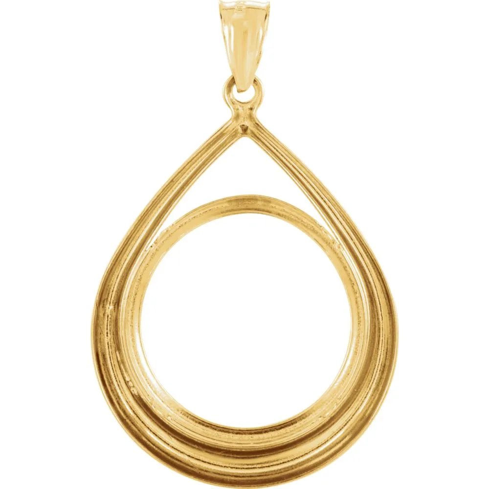 14k Yellow Gold Tab Back Frame Pendant for 1/4 Ounce American Eagle or 1/4 Ounce South African Rand Coin