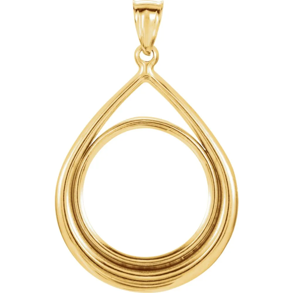 14k Yellow Gold Tab Back Frame Pendant for 1/4 Ounce American Eagle or 1/4 Ounce South African Rand Coin