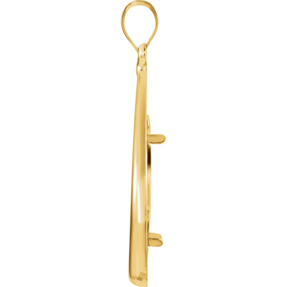 14k Yellow Gold Tab Back Frame Pendant for 1/4 Ounce American Eagle or 1/4 Ounce South African Rand Coin