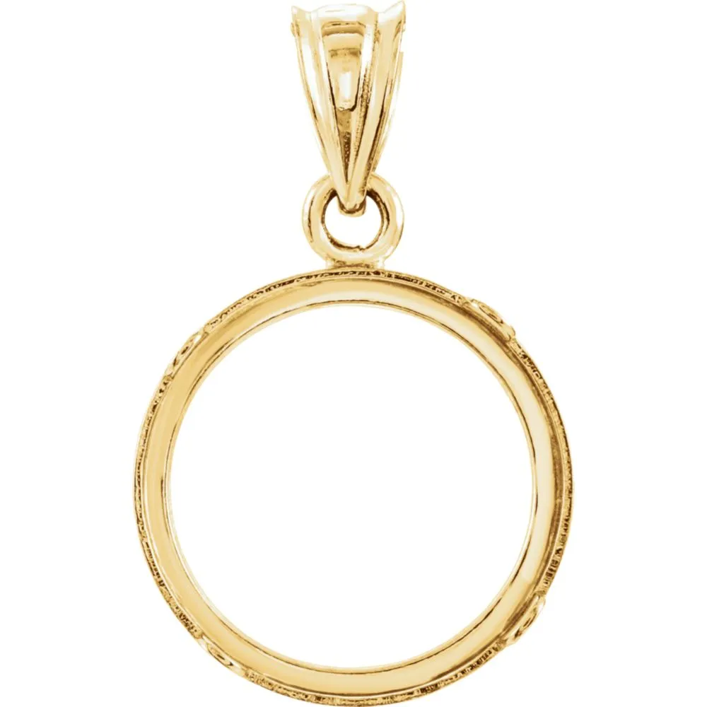 14k Yellow Gold Tab Back Frame Pendant for U.S. $1.00 Type 1 or Mexican 2 Peso Coin