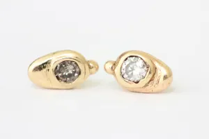 14k Yellow Gold White and Cognac Round Diamond Studs