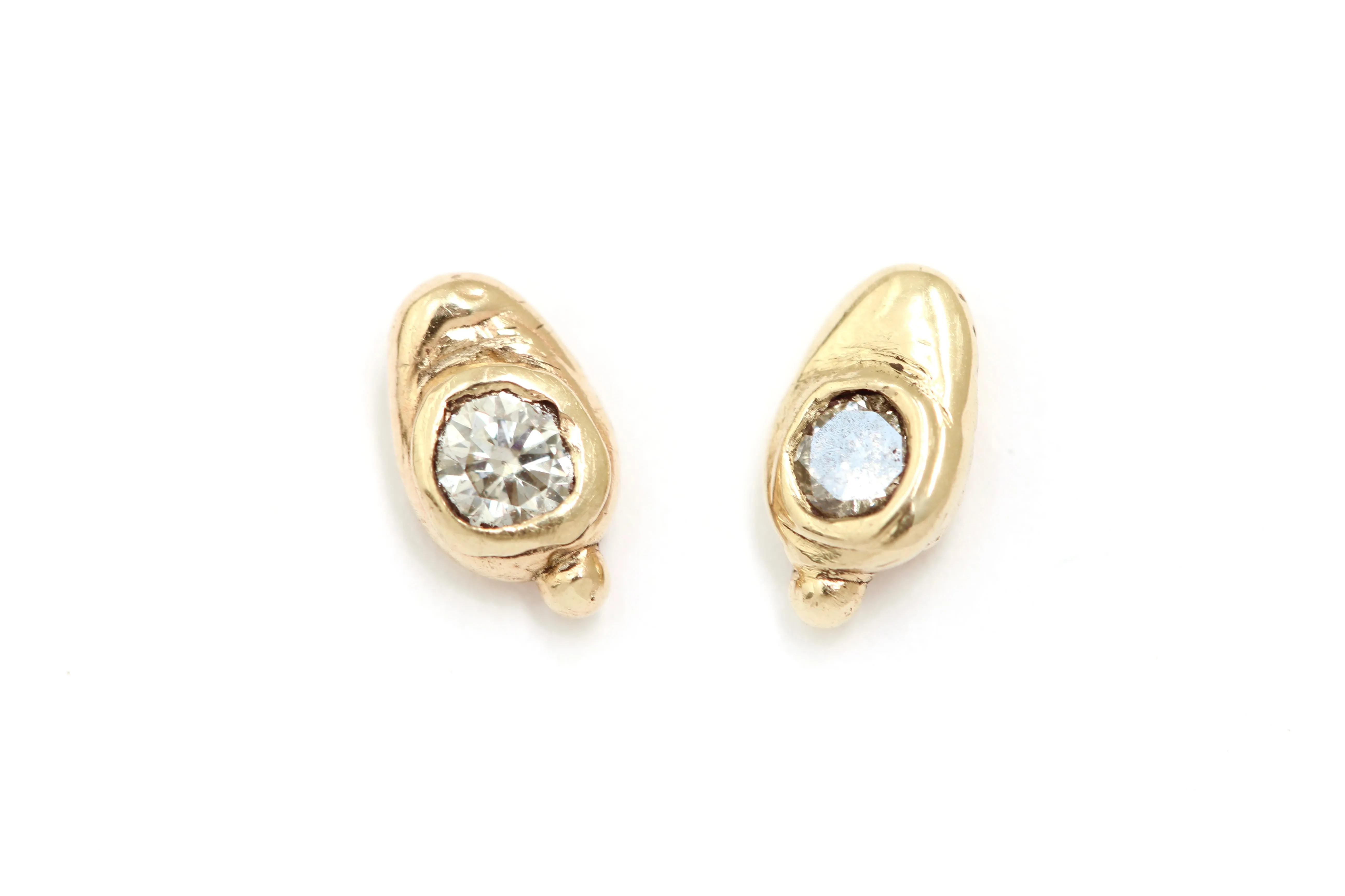 14k Yellow Gold White and Cognac Round Diamond Studs