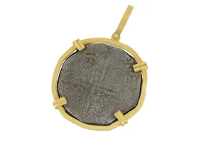 14k Yellow Gold/SS ANT 4 REALE PHIII POT 13.1GR GRD 2 ATOCHA CERT COIN Pendant