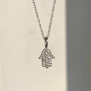 14KT White Gold Pave Diamond Hamsa Mini Pendant Necklace