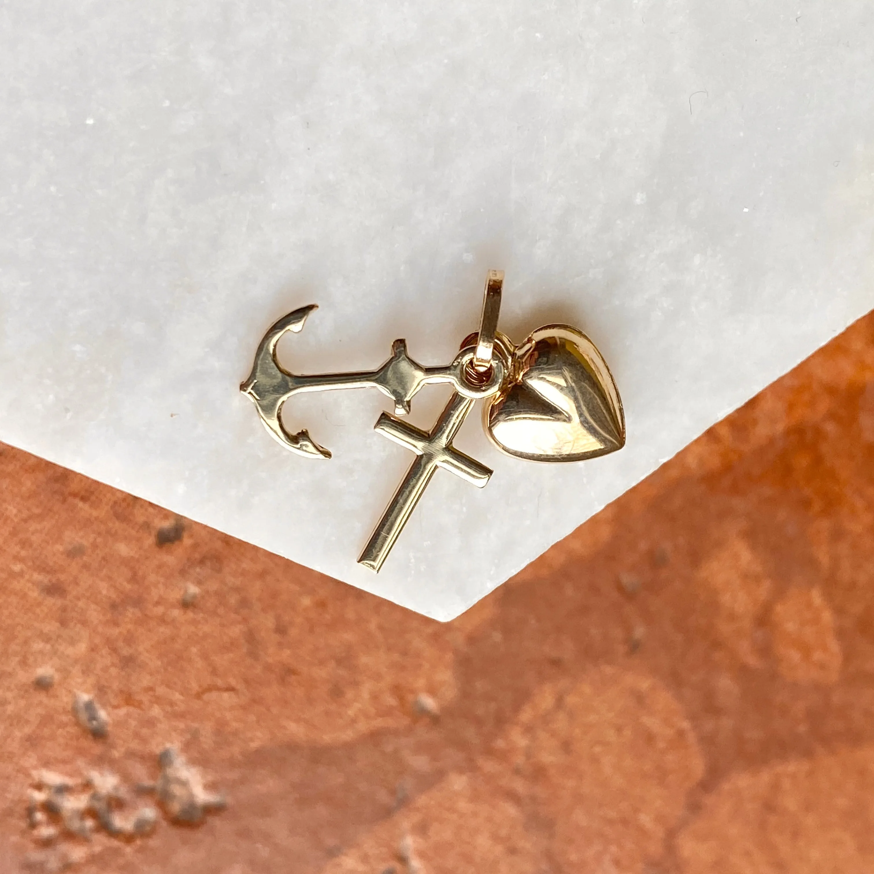 14KT Yellow Gold Anchor, Heart,   Cross Charms Pendant