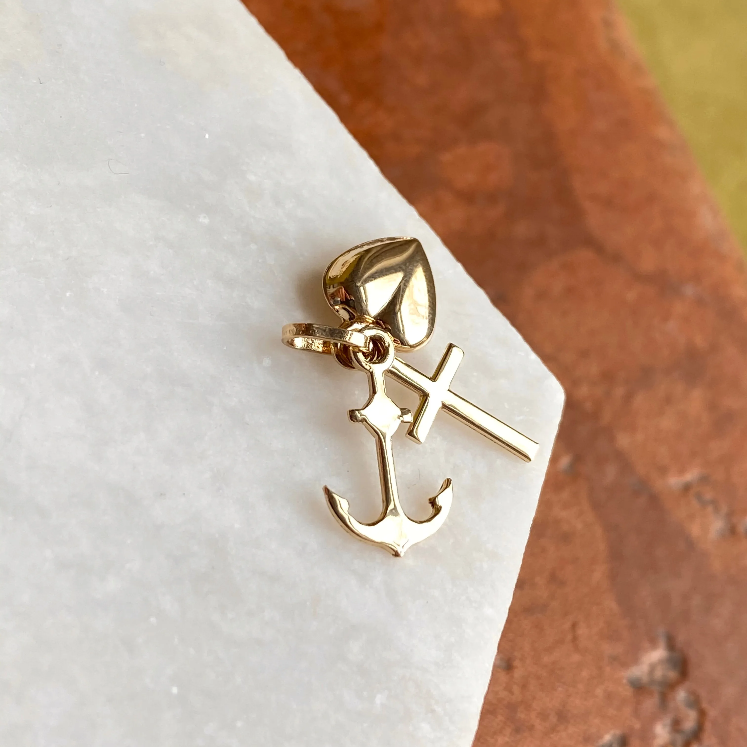 14KT Yellow Gold Anchor, Heart,   Cross Charms Pendant