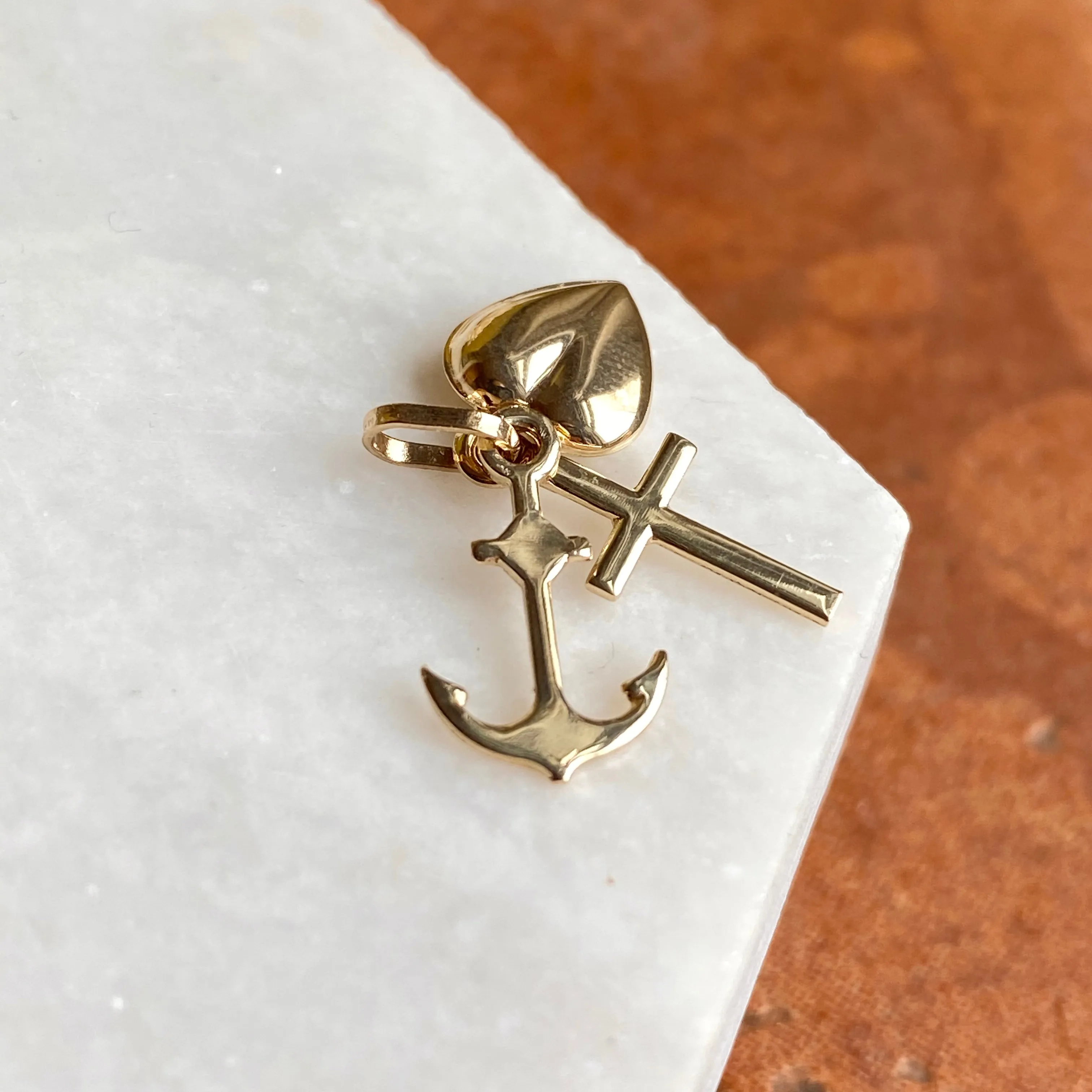 14KT Yellow Gold Anchor, Heart,   Cross Charms Pendant