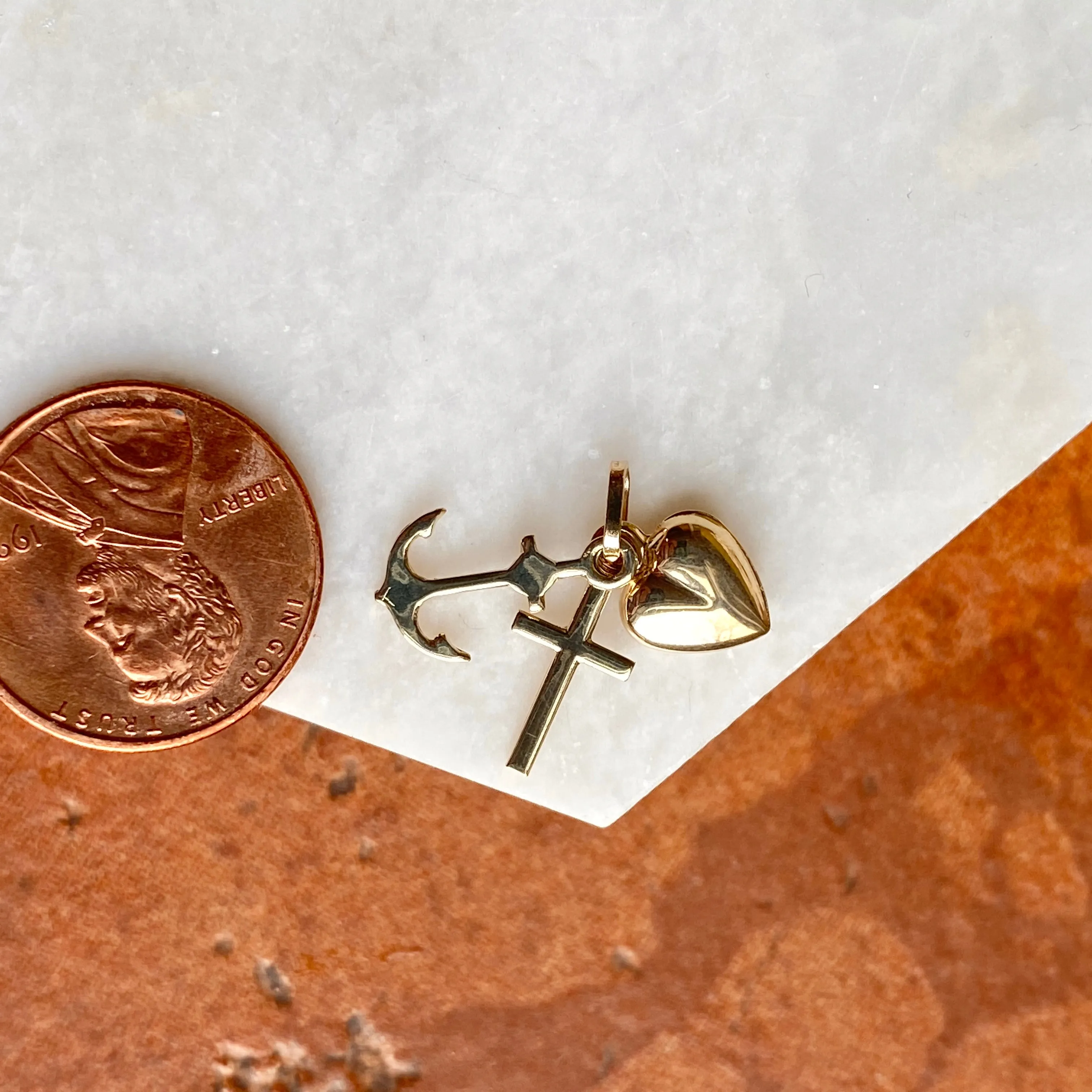 14KT Yellow Gold Anchor, Heart,   Cross Charms Pendant