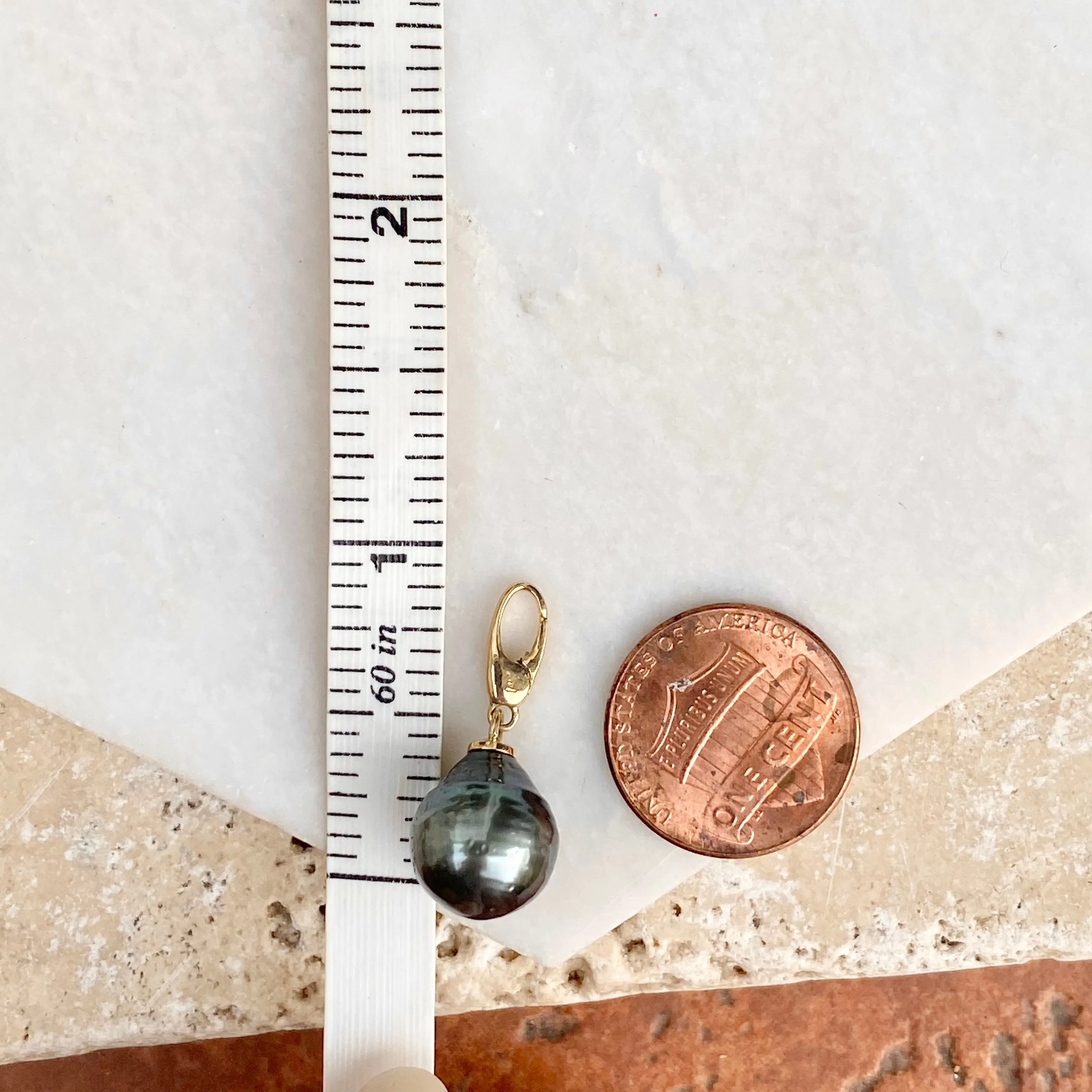 14KT Yellow Gold Black Tahitian Pearl Drop Enhancer Clip Pendant
