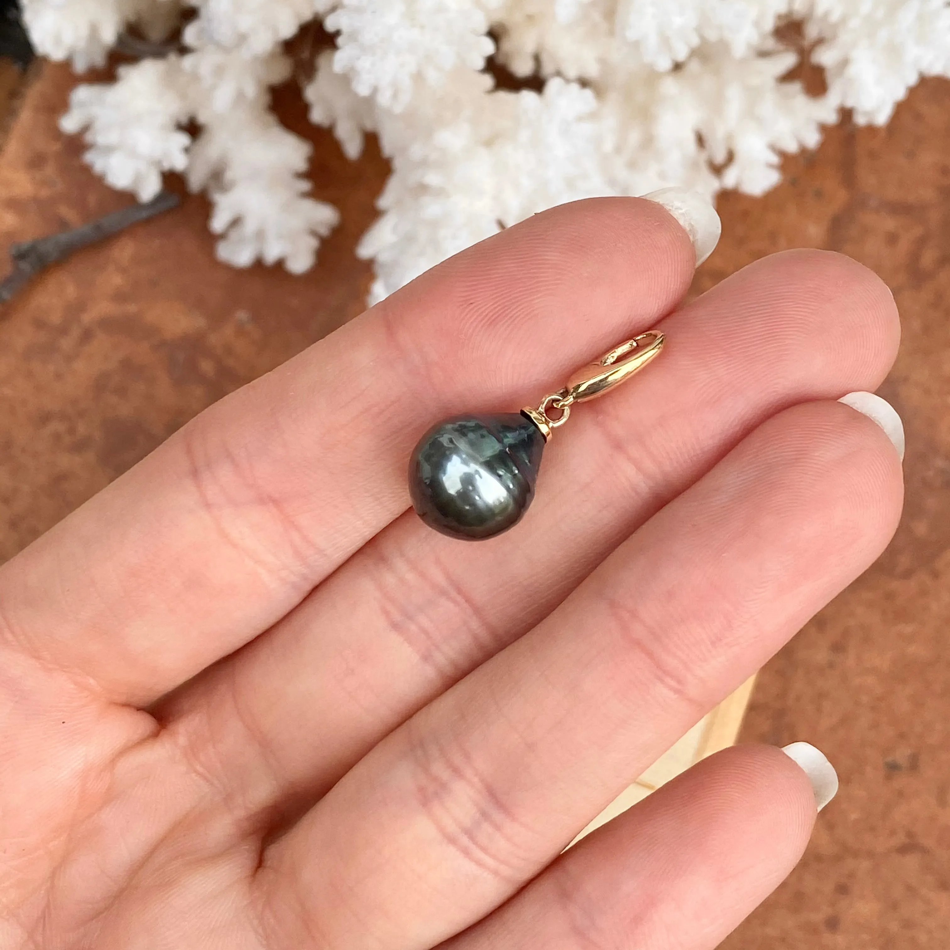14KT Yellow Gold Black Tahitian Pearl Drop Enhancer Clip Pendant