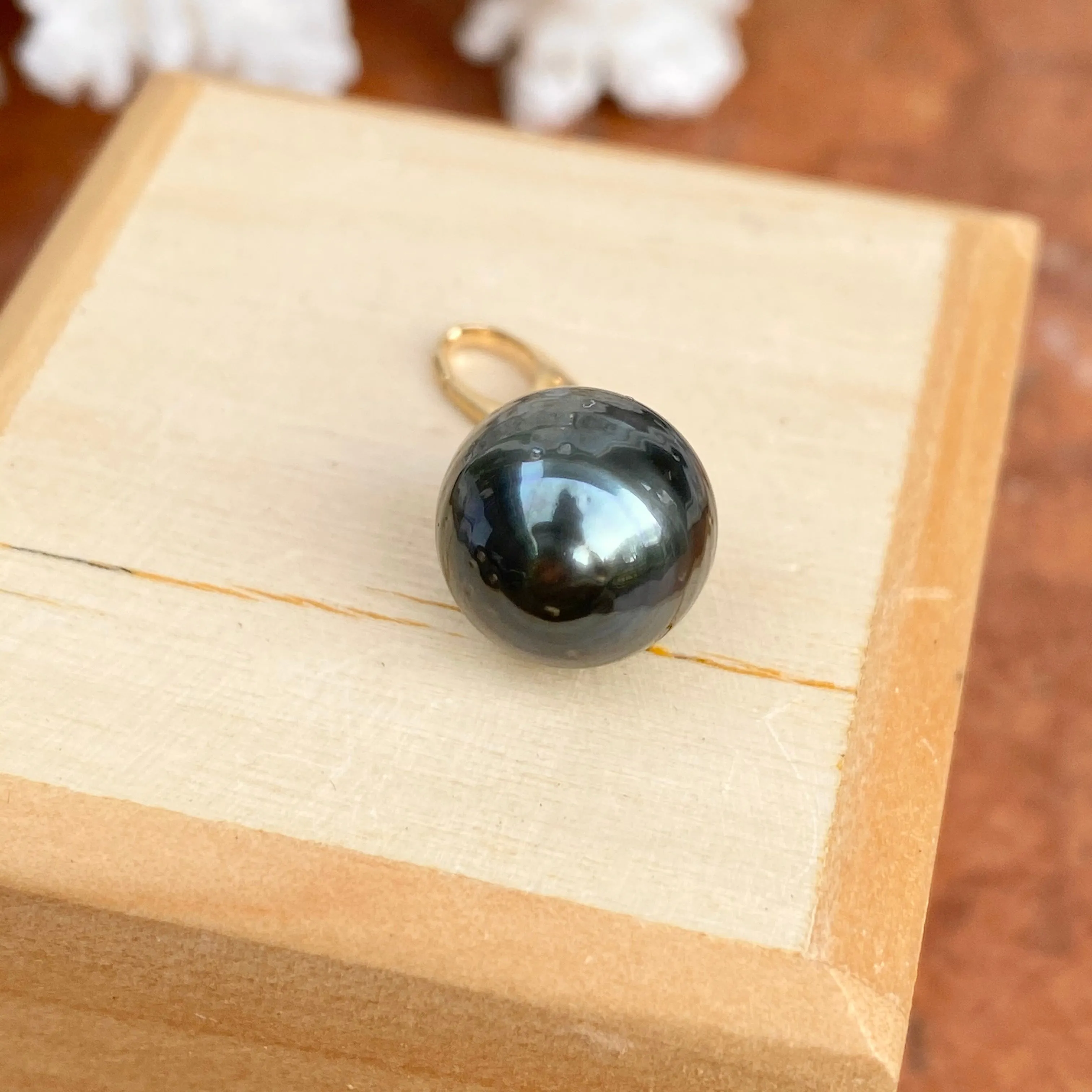 14KT Yellow Gold Black Tahitian Pearl Drop Enhancer Clip Pendant