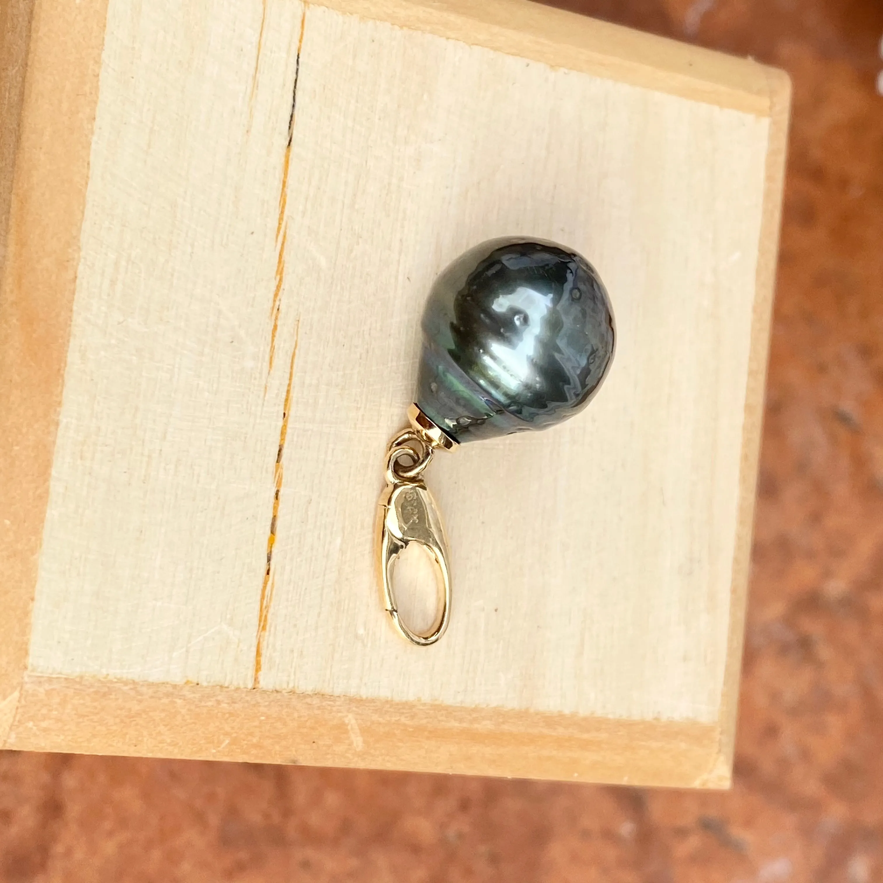 14KT Yellow Gold Black Tahitian Pearl Drop Enhancer Clip Pendant