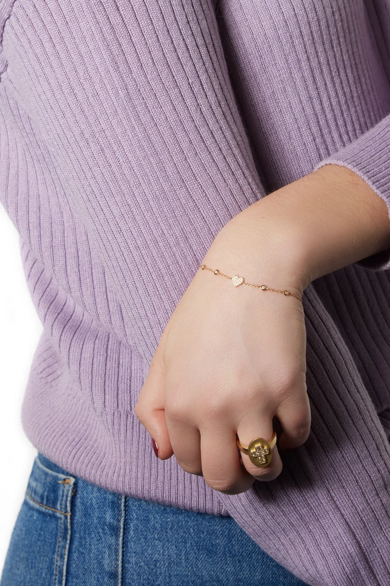 14KY Bezel Diamond and Pave Heart Bracelet