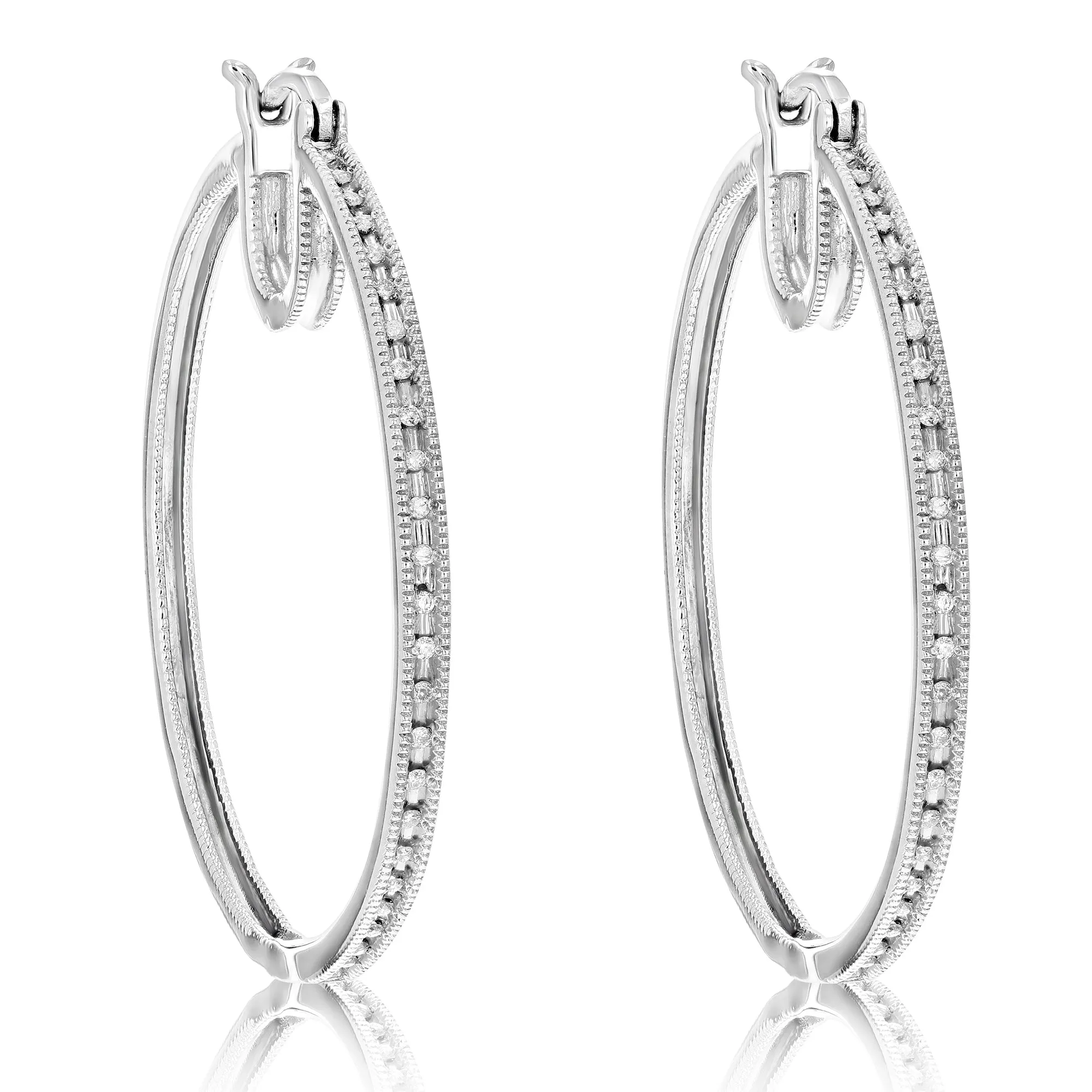 1/5 cttw Diamond Hoop Earrings in .925 Sterling Silver
