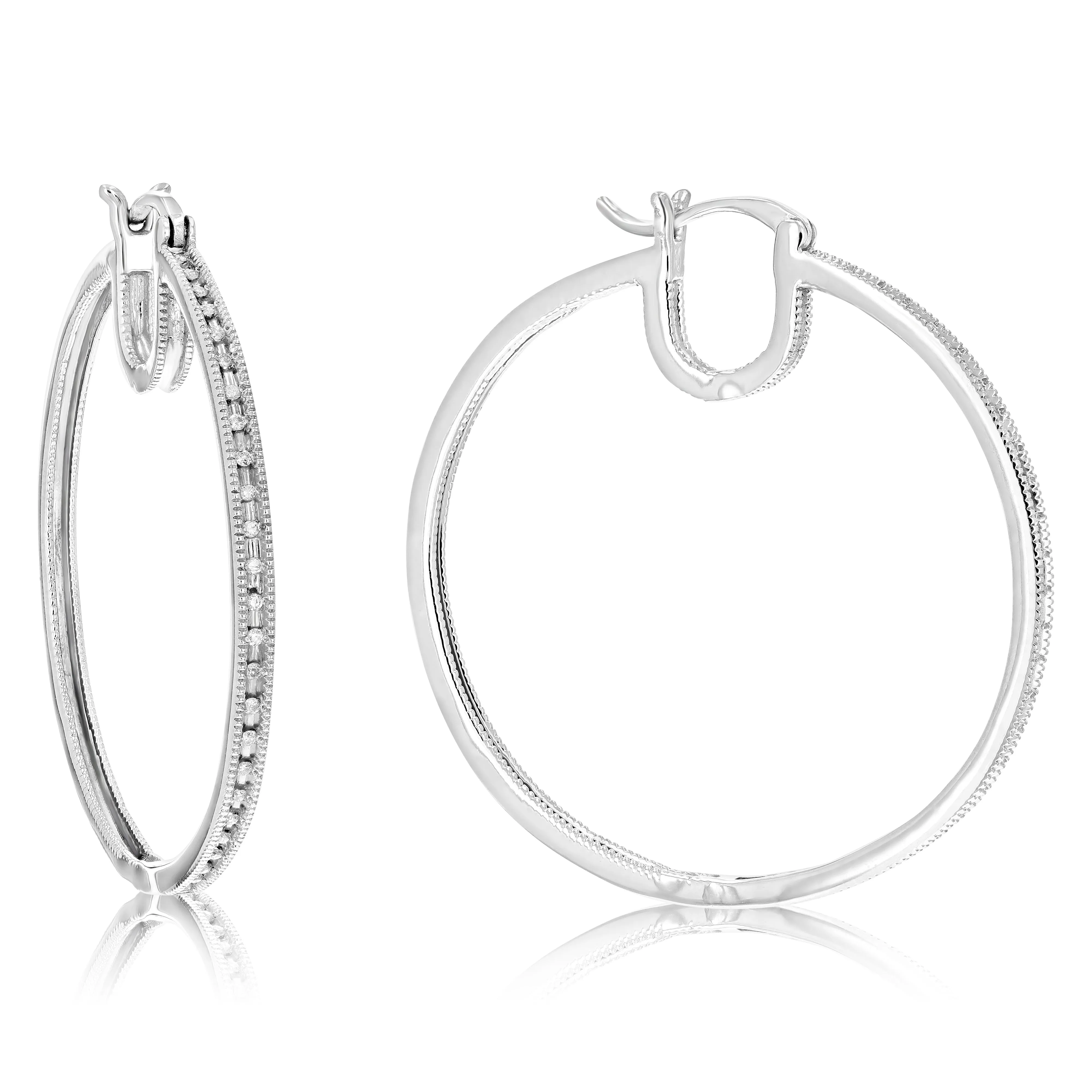 1/5 cttw Diamond Hoop Earrings in .925 Sterling Silver