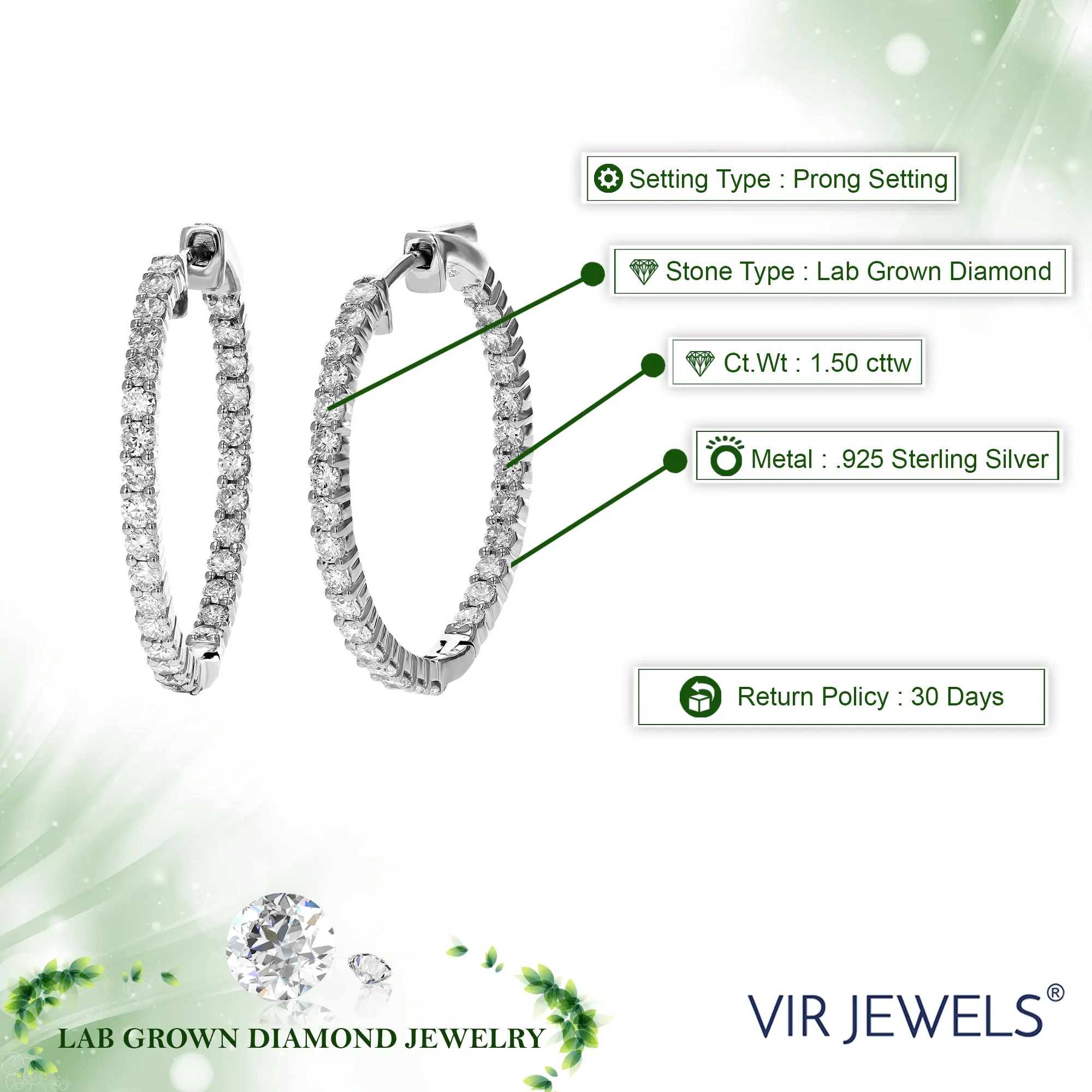 1.50 cttw Lab Grown Diamond Inside Out Hoop Earrings in Silver