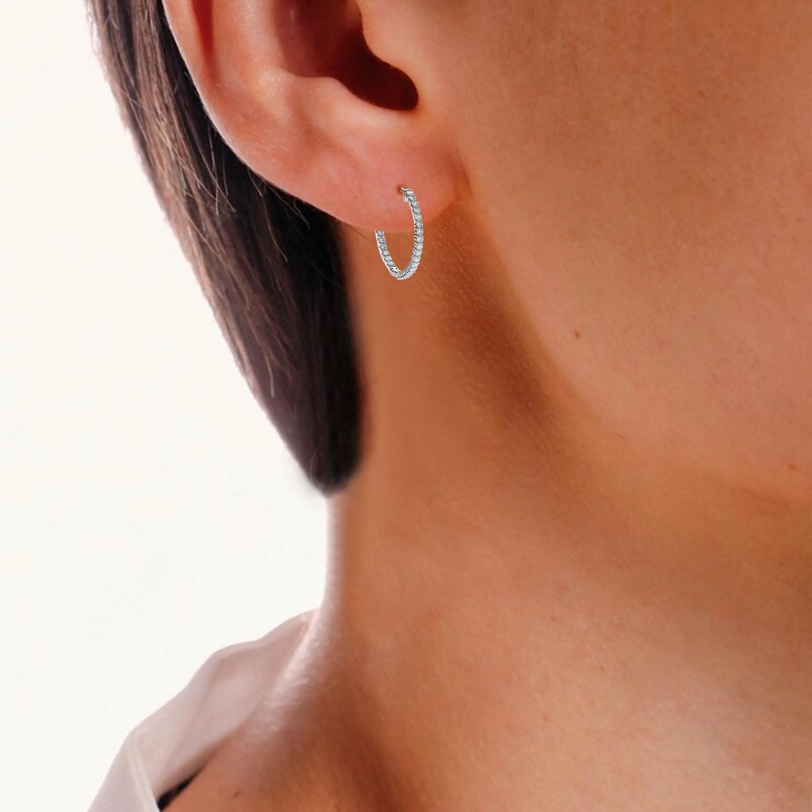 1.50 cttw Lab Grown Diamond Inside Out Hoop Earrings in Silver