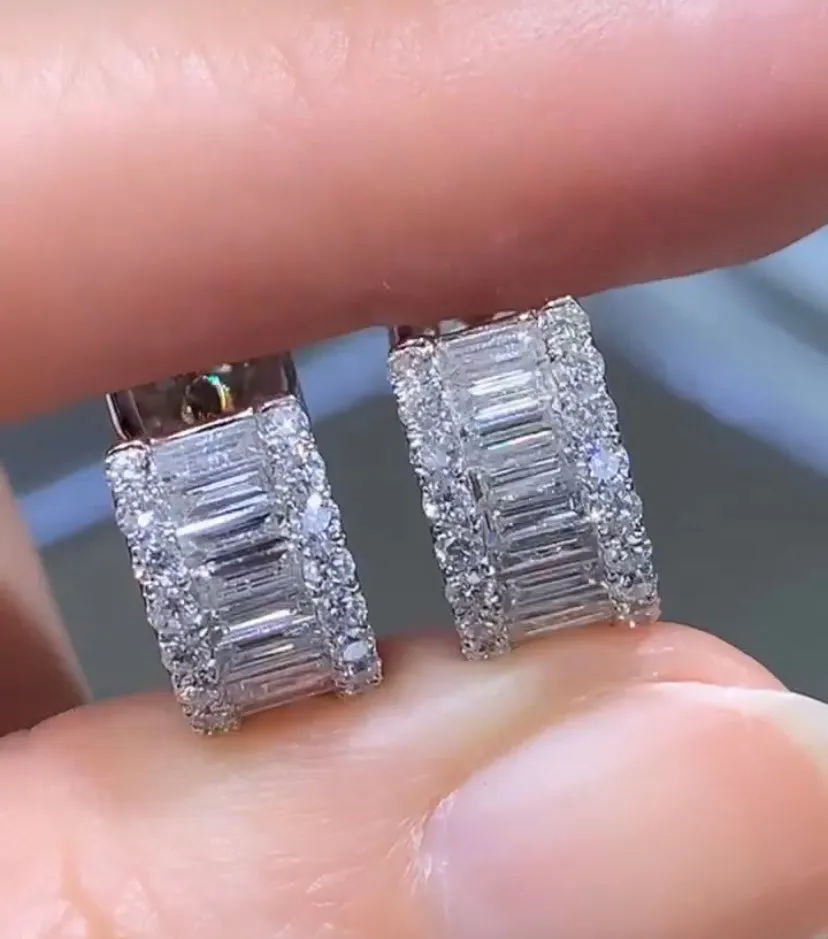 1.51ctw Baguette   Pavé Diamond Hoop Wide Huguie Earrings