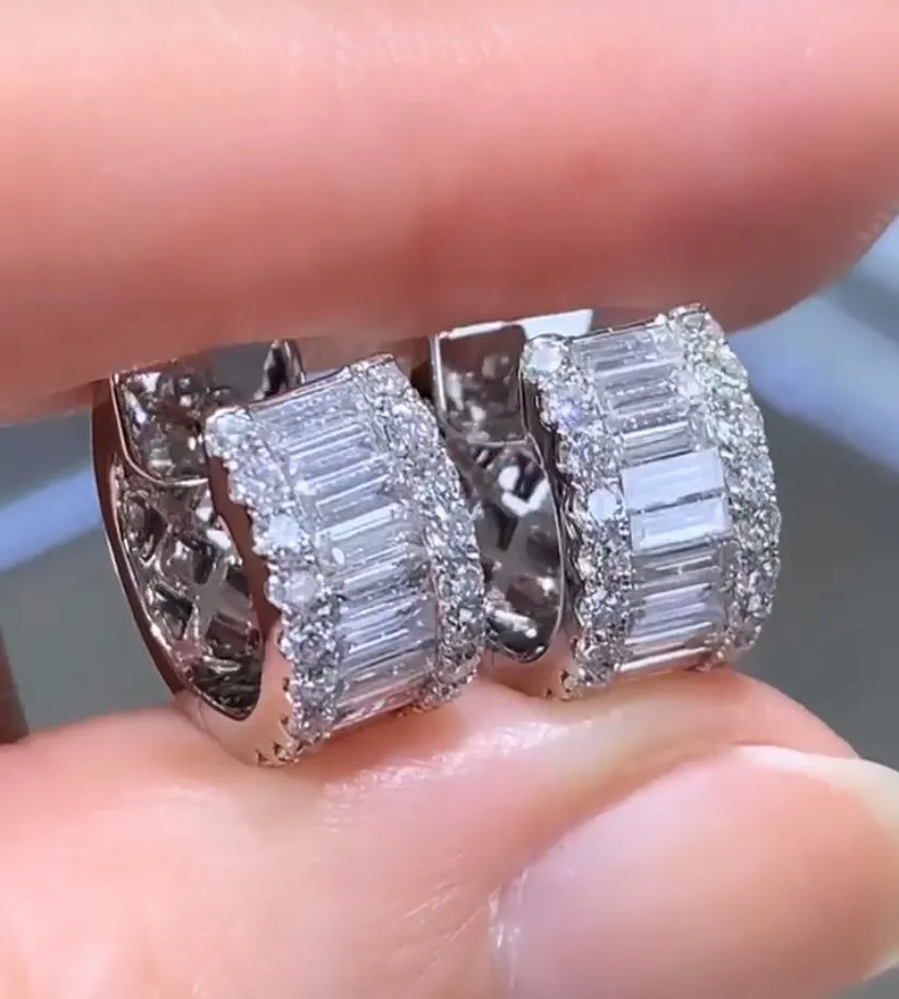 1.51ctw Baguette   Pavé Diamond Hoop Wide Huguie Earrings