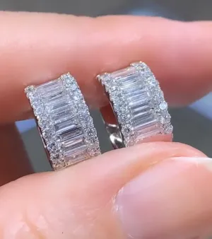1.51ctw Baguette   Pavé Diamond Hoop Wide Huguie Earrings