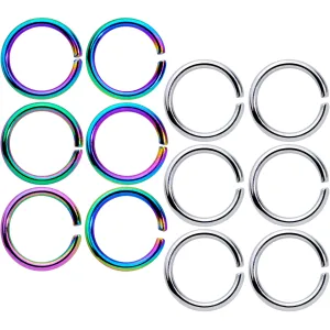 16 Gauge 5/16 Steel Rainbow Anodized Seamless Cartilage Ring Set of 12