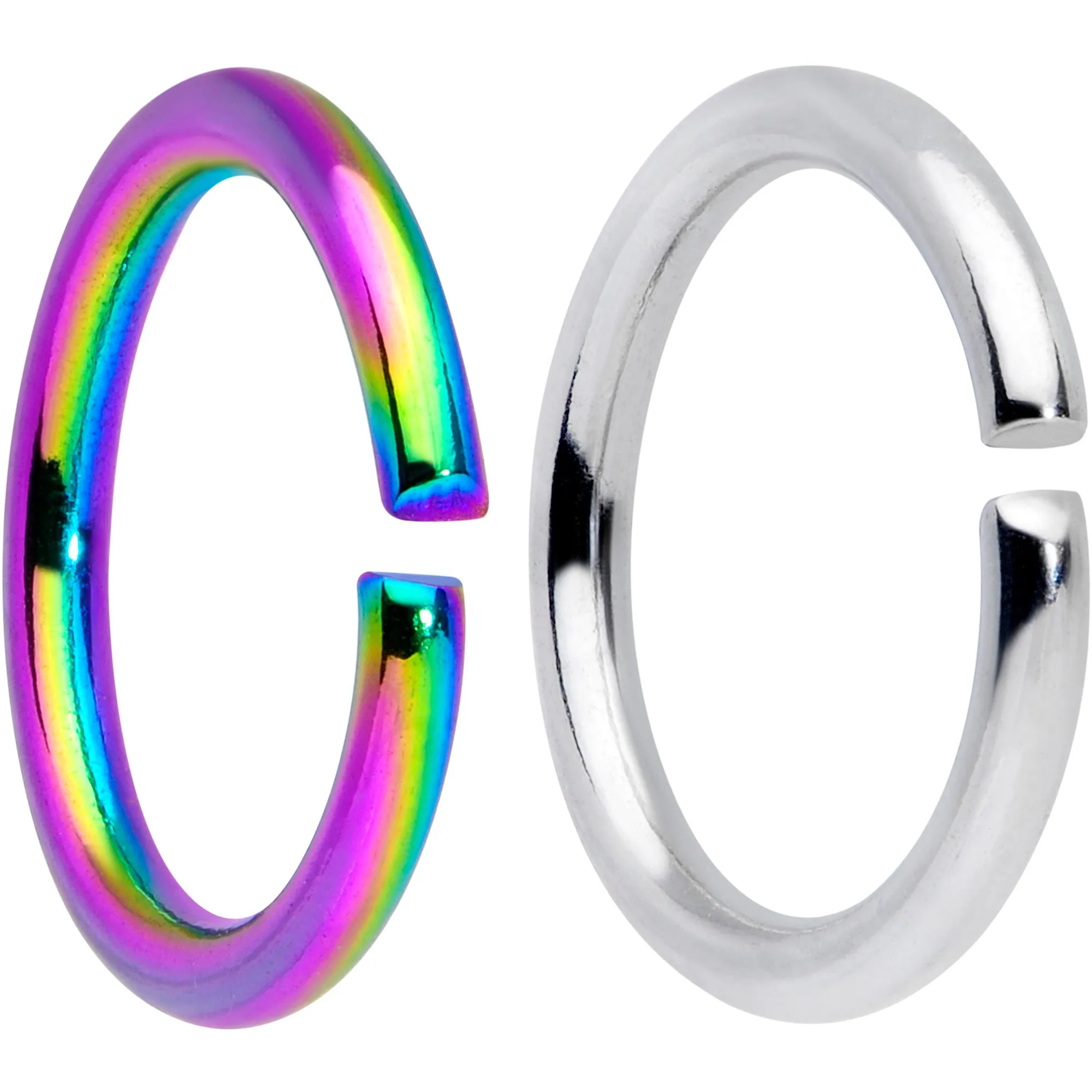16 Gauge 5/16 Steel Rainbow Anodized Seamless Cartilage Ring Set of 12