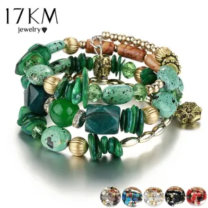 17KM Brand Woman Boho Multilayer Beads Charm Bracelets for Women Vintage Resin Stone Bracelets & Bangles Pulseras Ethnic Jewelry