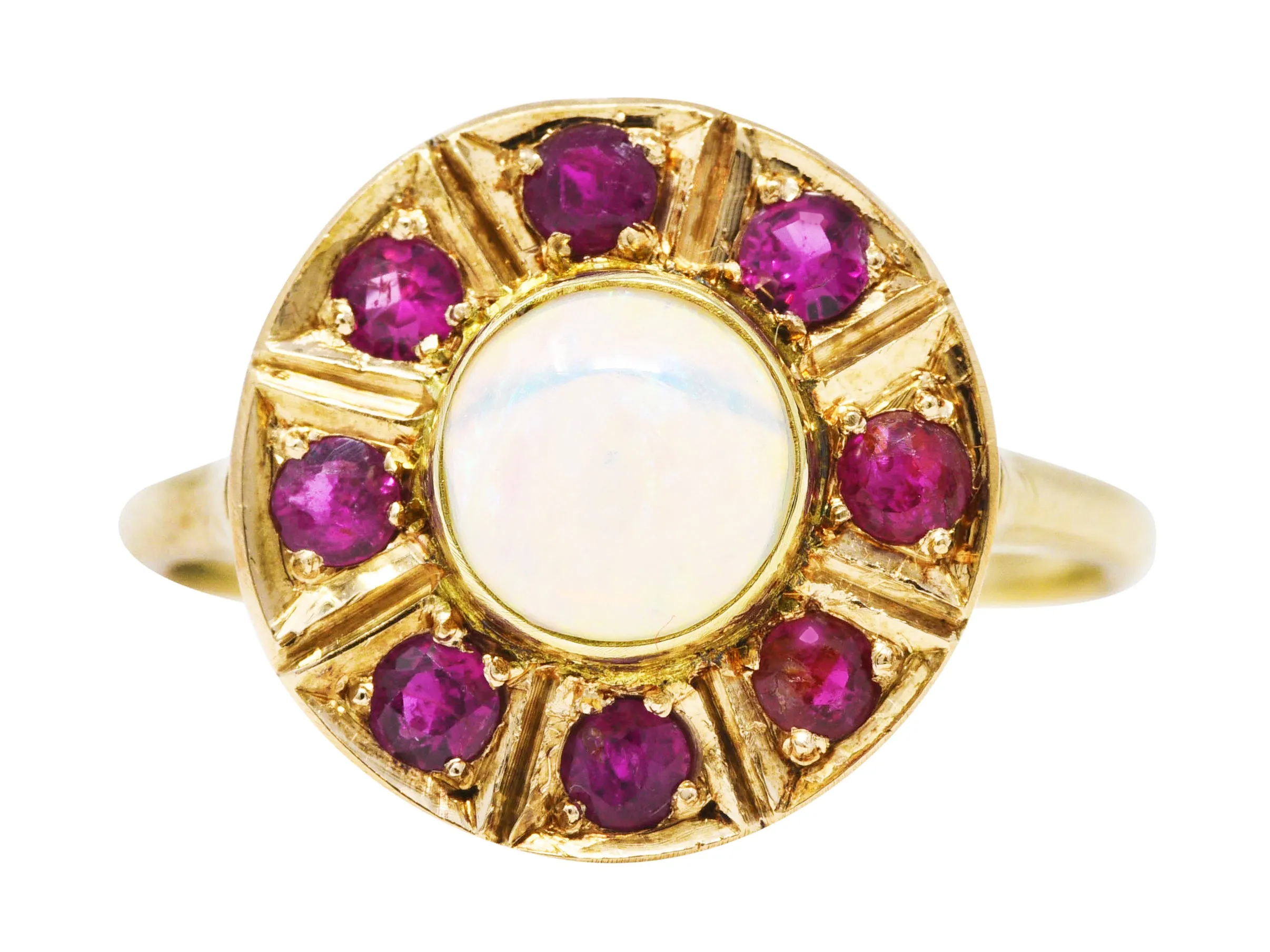 1890's Antique Victorian Opal Ruby 18 Karat Gold Cluster Ring