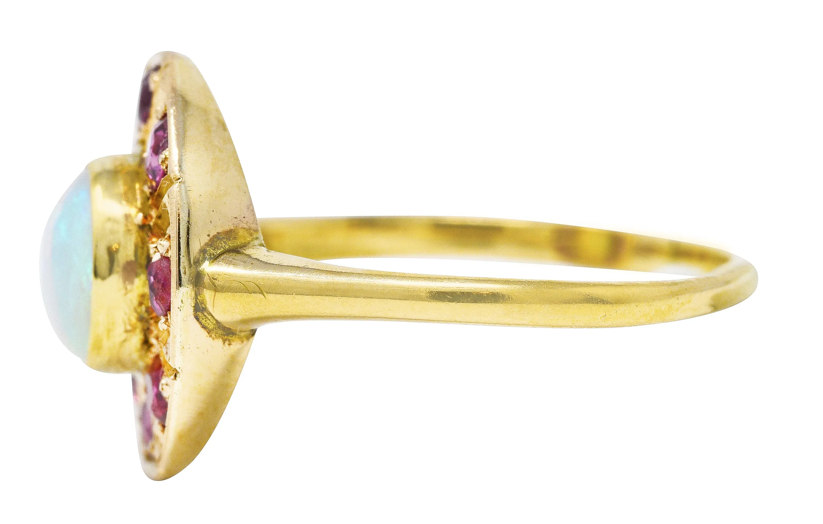 1890's Antique Victorian Opal Ruby 18 Karat Gold Cluster Ring