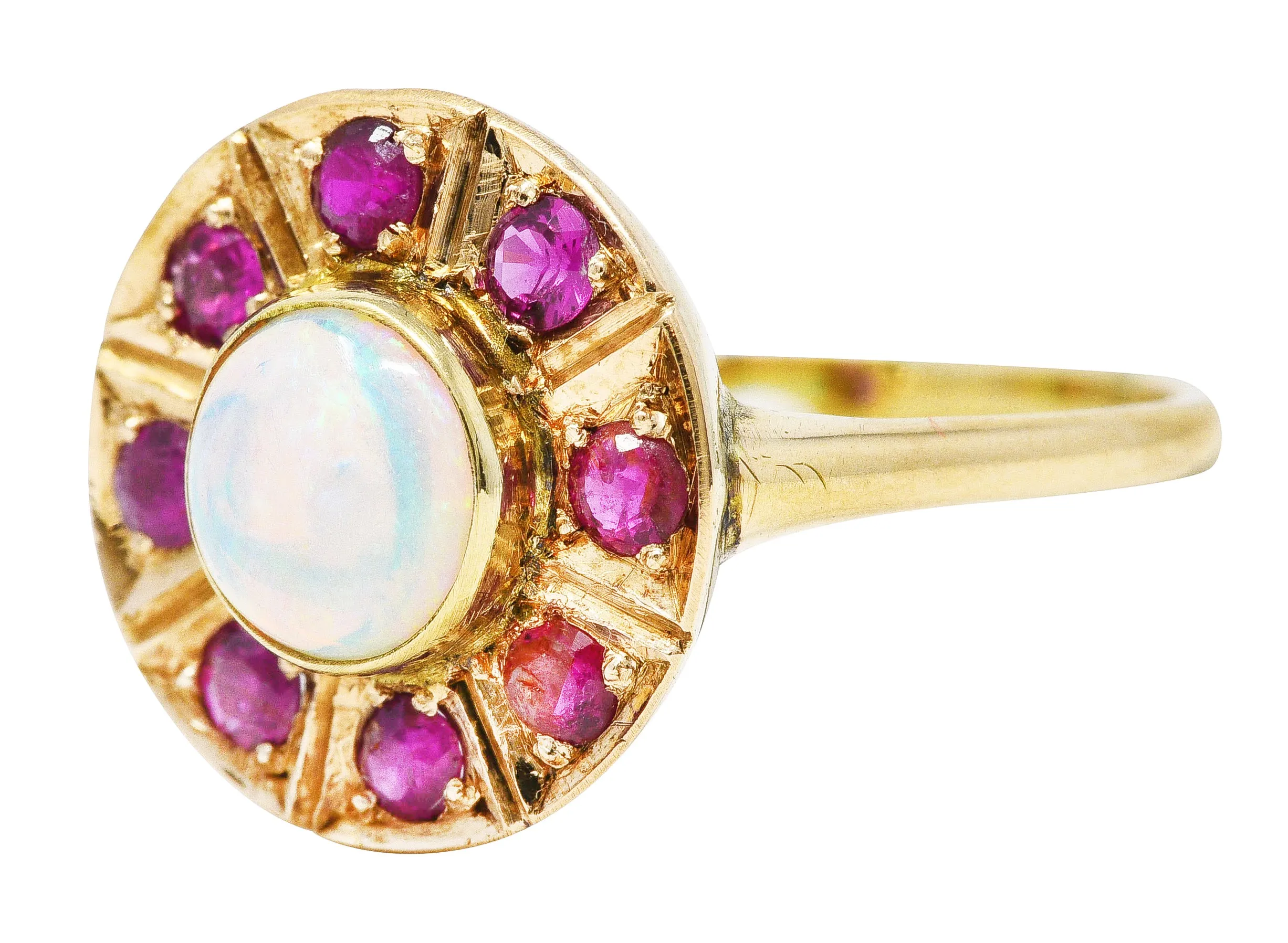 1890's Antique Victorian Opal Ruby 18 Karat Gold Cluster Ring