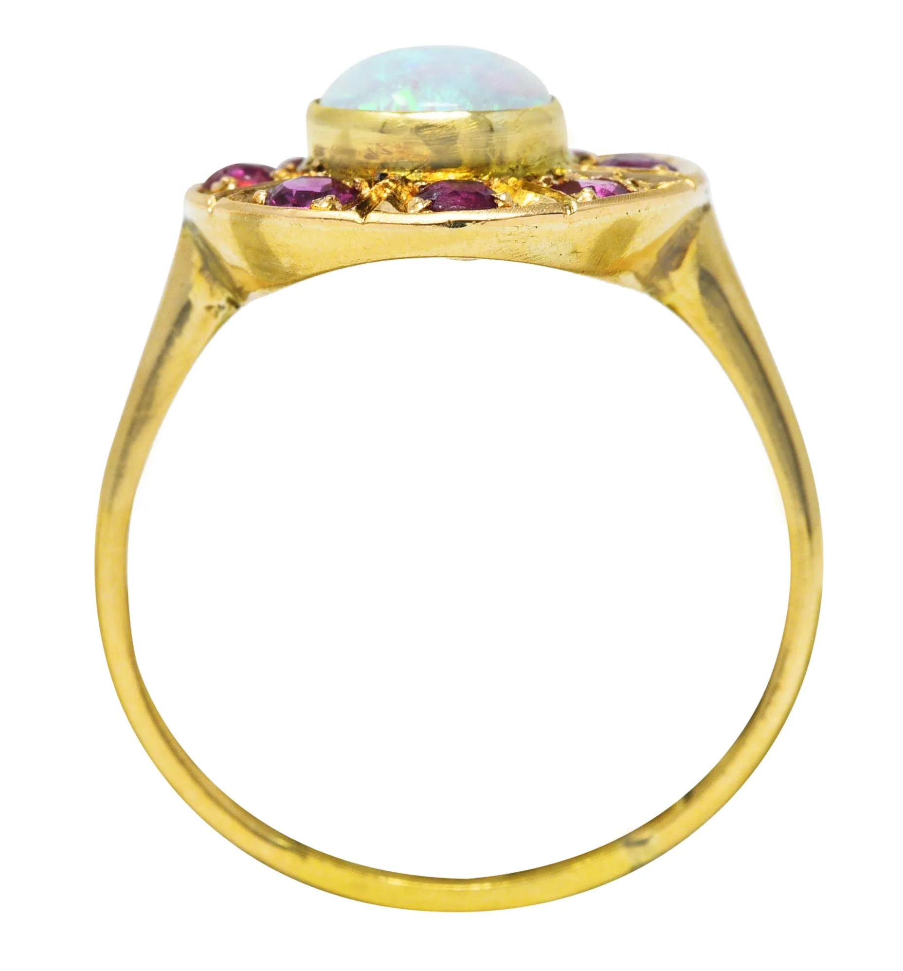 1890's Antique Victorian Opal Ruby 18 Karat Gold Cluster Ring