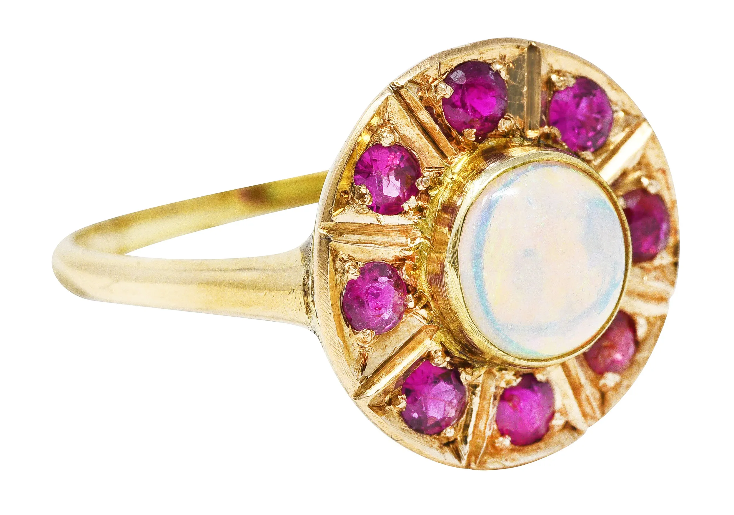 1890's Antique Victorian Opal Ruby 18 Karat Gold Cluster Ring
