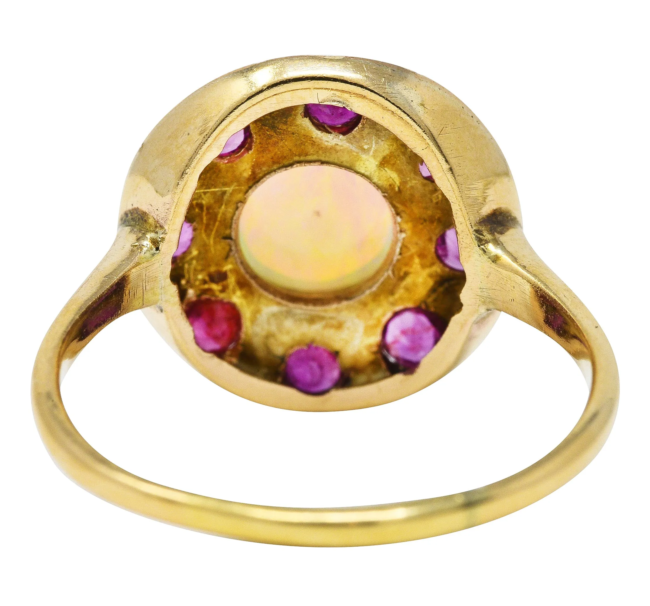 1890's Antique Victorian Opal Ruby 18 Karat Gold Cluster Ring