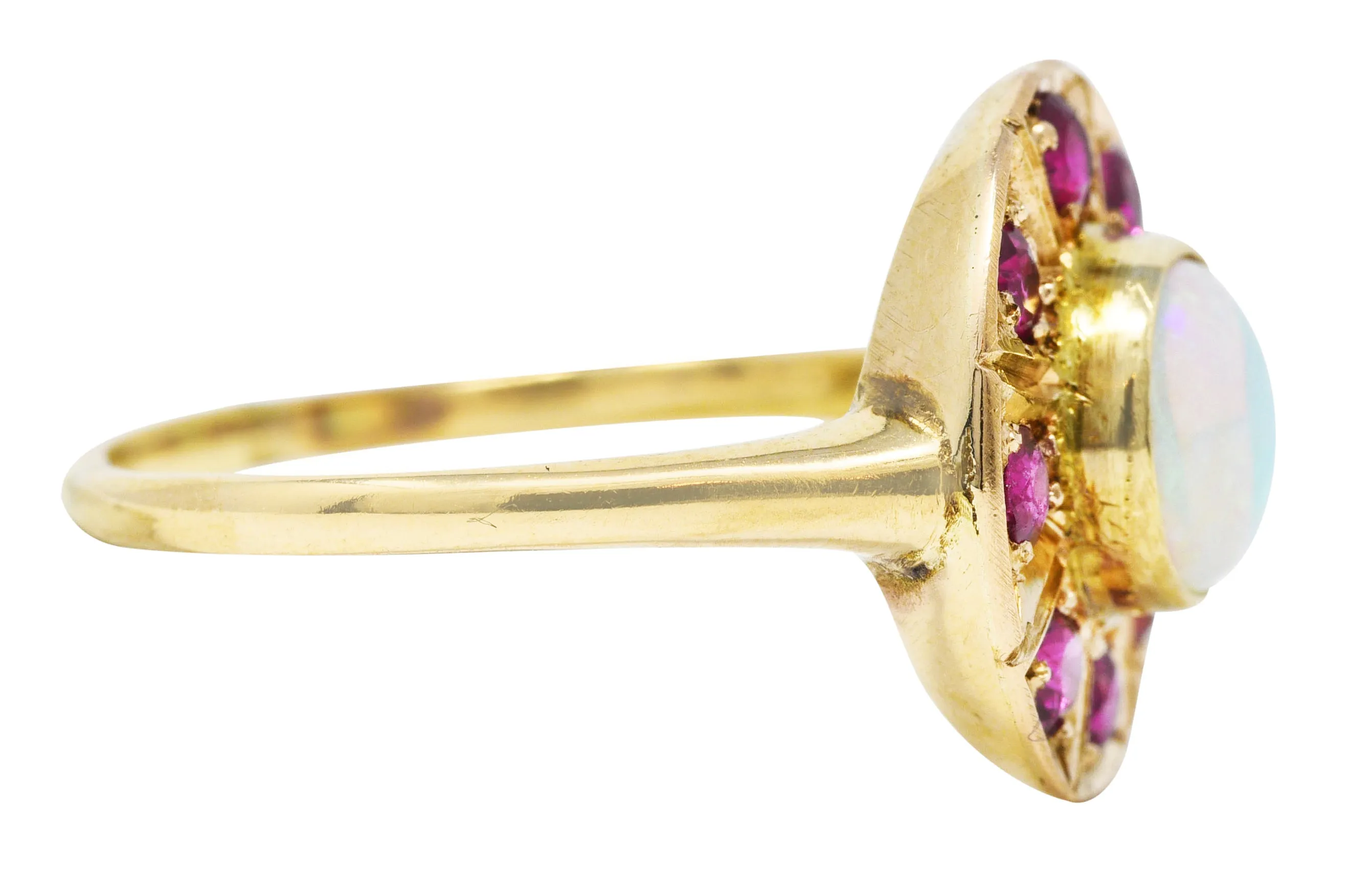 1890's Antique Victorian Opal Ruby 18 Karat Gold Cluster Ring