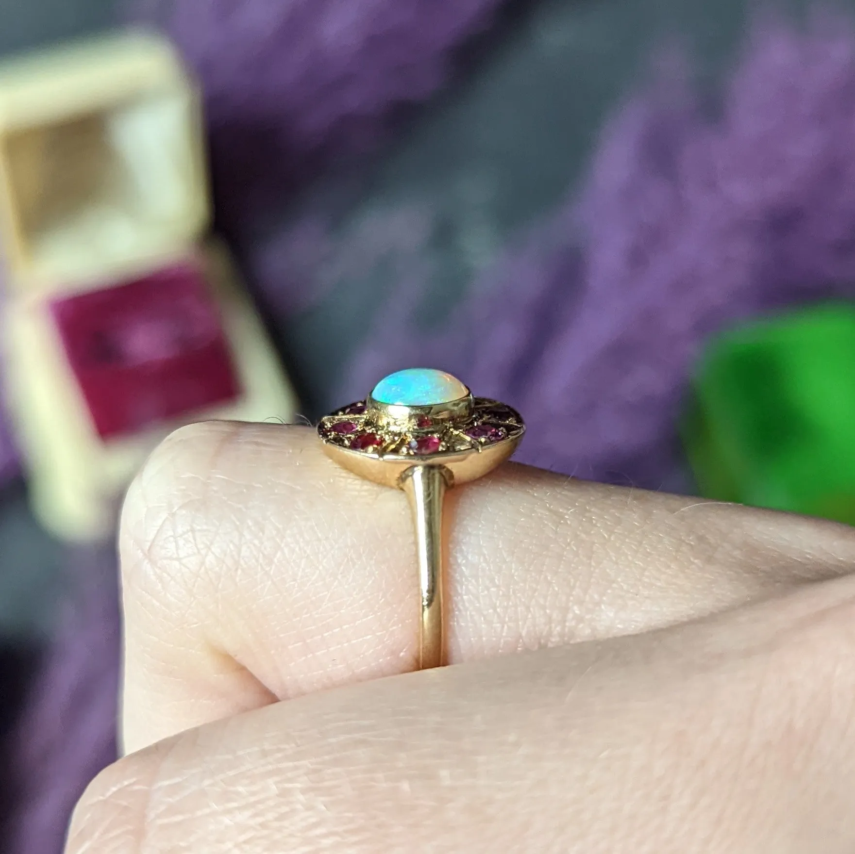 1890's Antique Victorian Opal Ruby 18 Karat Gold Cluster Ring