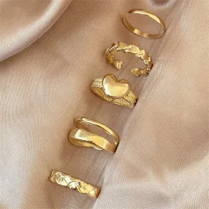 18K Gold-Plated Heart Textured Chevron Open Ring Set