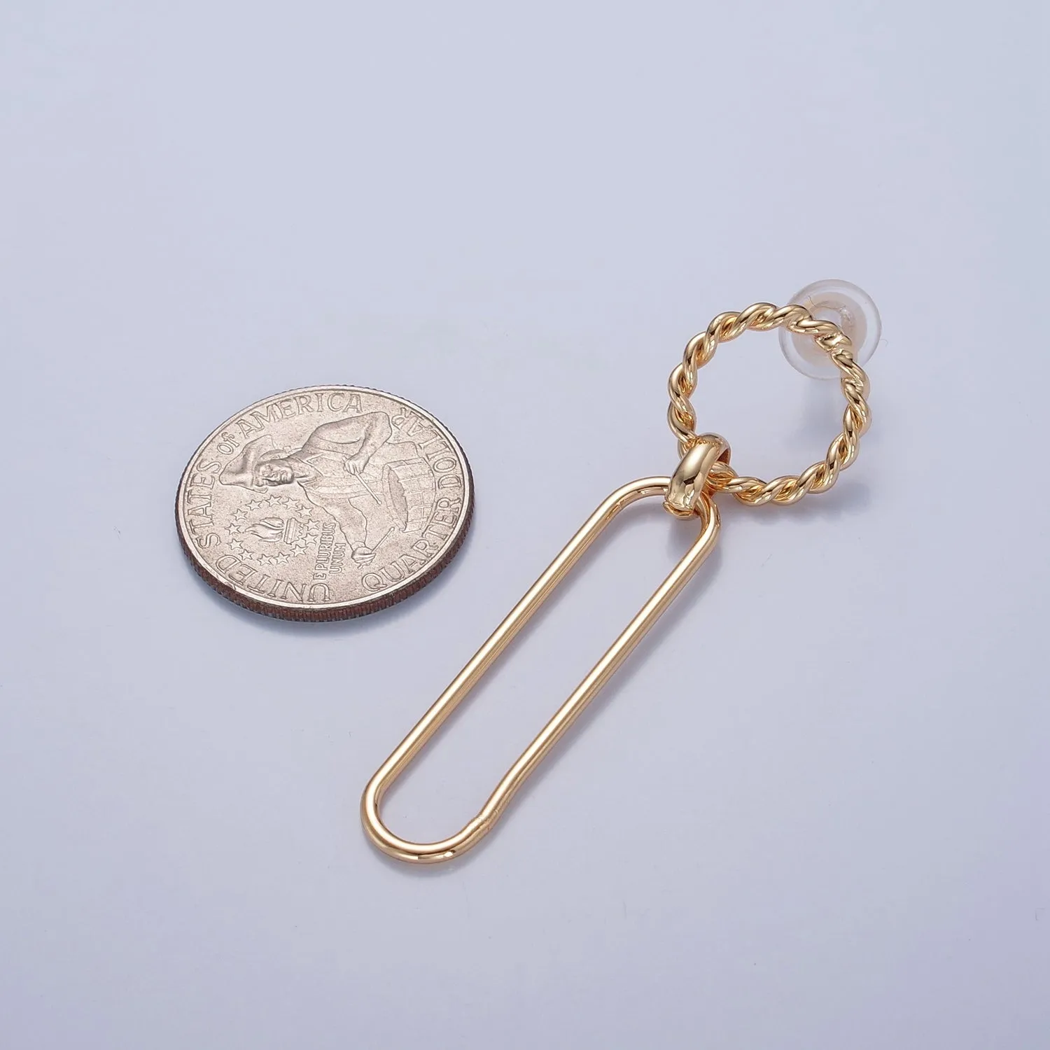 18K Gold Plated Oval Earrings, Geometric Drops, Twisted Round Lightweight Studs V-389