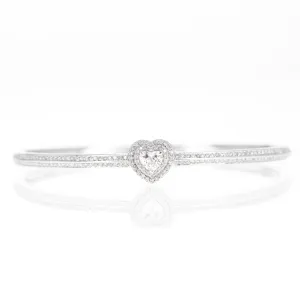18K White Gold 0.62 Carat Heart Diamond Pave Bangle