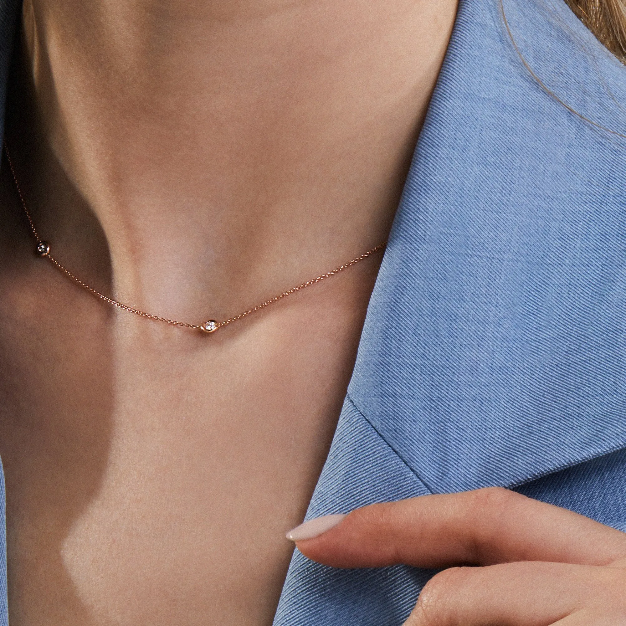 18K WHITE GOLD DIAMONDS BY THE INCH 5 STATION NECKLACE