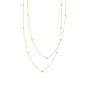 18K Yellow Gold Necklace With 15 Bezel Set Round Diamond Stations