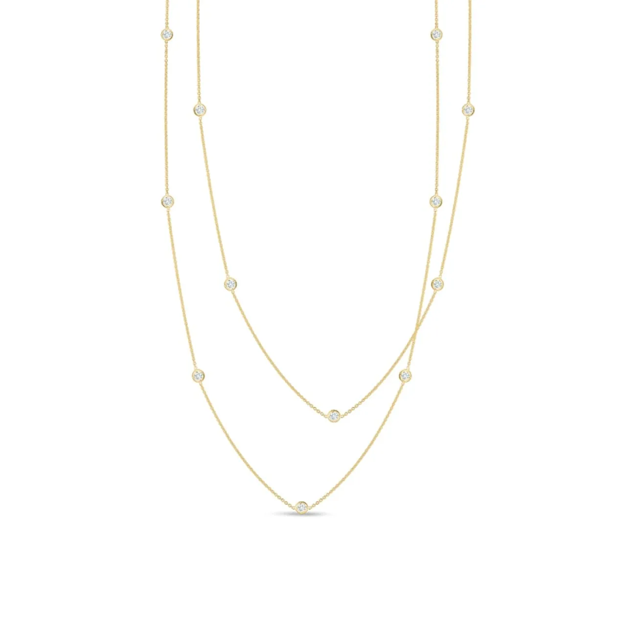 18K Yellow Gold Necklace With 15 Bezel Set Round Diamond Stations