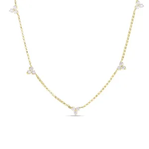 18K Yellow Gold Roberto Coin Diamonds by The Inch 5 Station Flower Necklace