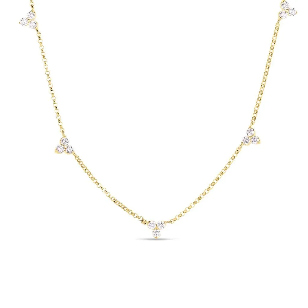 18K Yellow Gold Roberto Coin Diamonds by The Inch 5 Station Flower Necklace