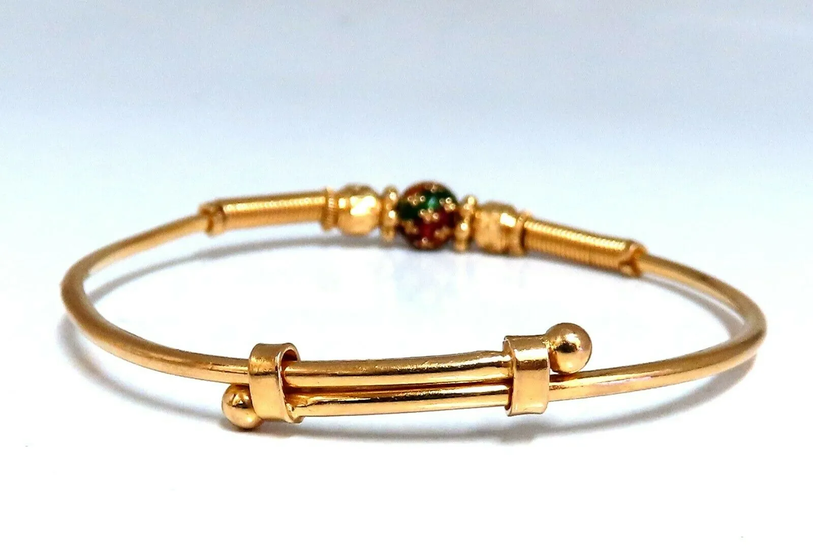 18kt Twin Girl's Bangle Bracelets Adjustable Interlocking Vintage Mod