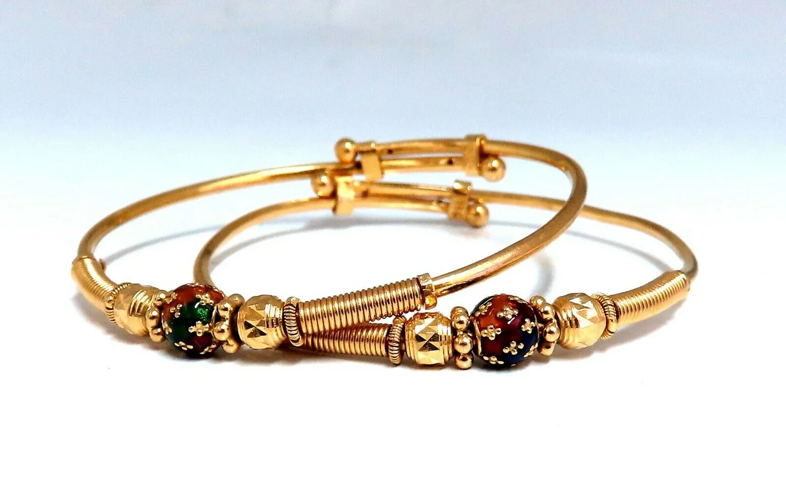 18kt Twin Girl's Bangle Bracelets Adjustable Interlocking Vintage Mod